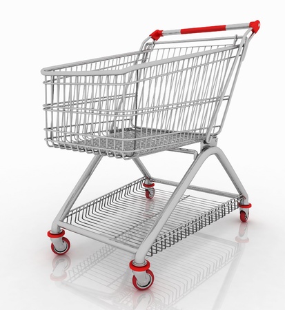 3d empty facilitated shopping cart isolated on white backgroundの写真素材