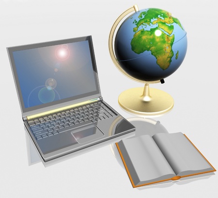 Open book, globe and laptopの写真素材