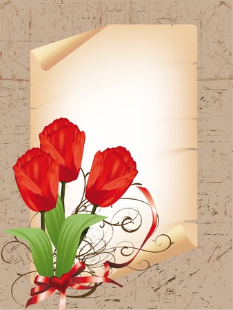 heart frame with a bouquet of red tulipsのイラスト素材