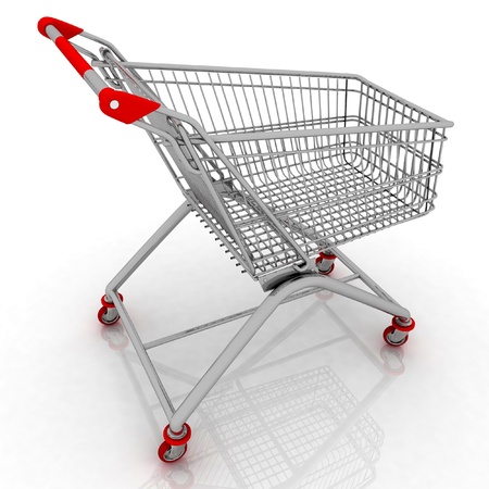 3d empty facilitated shopping cart isolated on white backgroundの写真素材