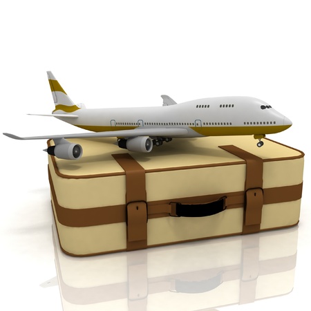 airliner and suitcases on white backgroundの写真素材