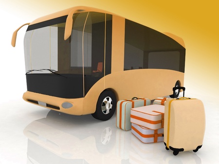 Bus and luggage on a white backgroundの写真素材