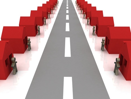 3d image of street with housesの写真素材