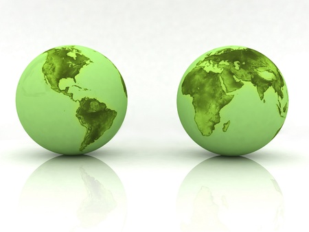 Two globes of Earth, isolated on a whiteの写真素材