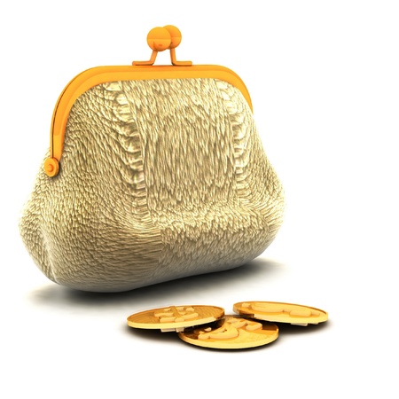 3d illustration of a purse and moneyの写真素材