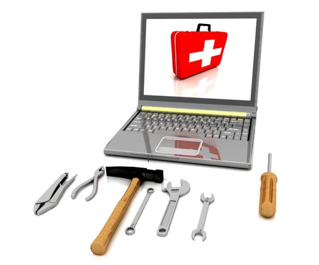 The monitor with the complete set of tools for repairの写真素材