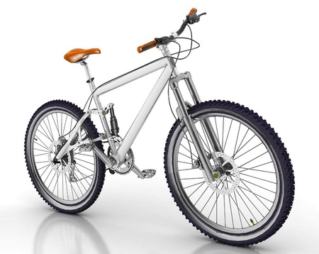 Bicycle isolated on white background with reflectionの写真素材