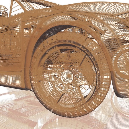 Closeup of wheels of machine on white backgroundの写真素材