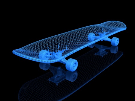 A skateboard on a black backgroundの写真素材