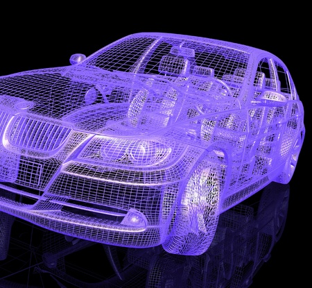 Car model on black background with reflectionの写真素材