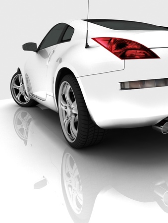 Car model on white background with reflectionの写真素材