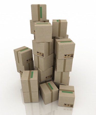 Cardboard boxes on white backgroundの写真素材