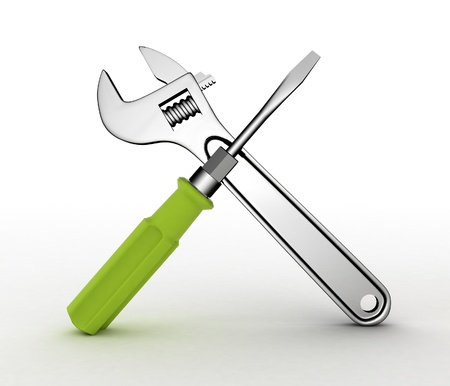 3d wrench and screwdriver. Isolated on white.の写真素材