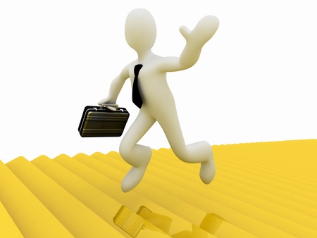 3d businessman running along the golden forest to Success の写真素材