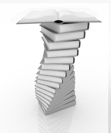 stacks of books and open bookの写真素材