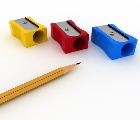 pencils sharpeners and pencil on white backgroundの写真素材