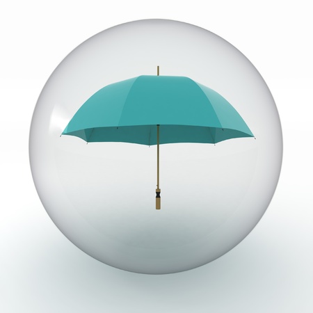lady umbrella in transparent sphere  on whiteの写真素材