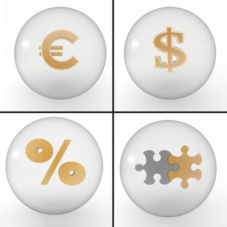 set of symbols on financial business in transparent ballsの写真素材