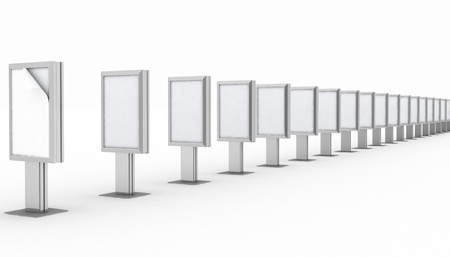 row of empty advertising billboards. 3D render illustrationの写真素材