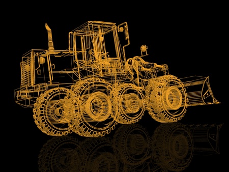 3d model bulldozer on blackの写真素材