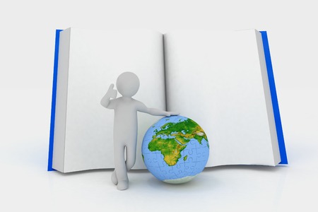 Man by presentation a globe  over  books backgroundの写真素材