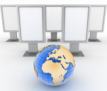 Earth and billboards  3D render illustrationの写真素材