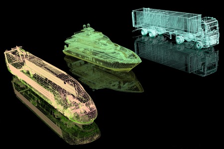 Types of transport  3d model on black backgroundの写真素材