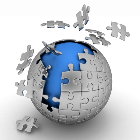 spherical jigsaw. 3d rendering on whiteの写真素材