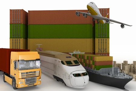 types of transport of transporting are loads. 3d illustration on a white backgroundの写真素材