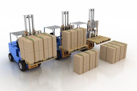 Three loaders with cargo and without cargo. 3d image on a white backgroundの写真素材