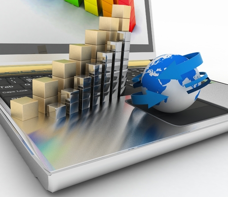 Charts of growth on the keyboard of computerの写真素材