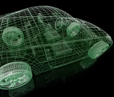 Model car. 3d illustration on black backgroundの写真素材