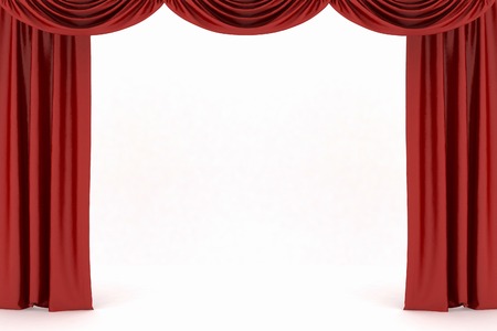 Background image of red silk stage curtain on theaterの写真素材