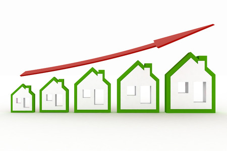 Growth in real estate shown on graph . 3d illustrationの写真素材
