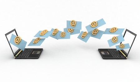 Laptops with incoming letters via e-mail. 3d render illustration