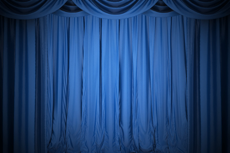 Background image of blue silk stage curtain on theaterの写真素材