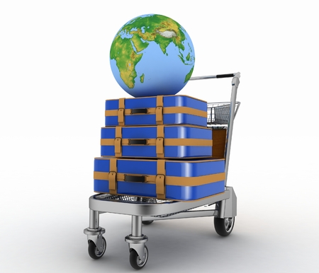 Transportation of earth and suitcases on a freight light cart. Elements of this image furnished by NASA.の写真素材