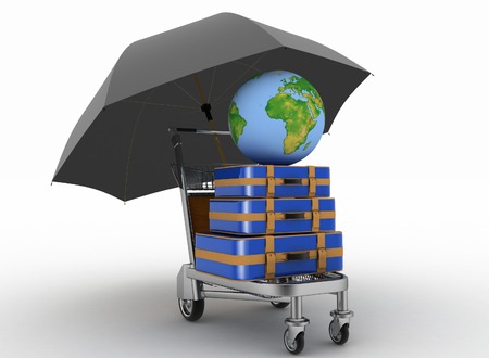 Transportation of earth and suitcases on a freight light cart under the umbrella. Elements of this image furnished by NASA.の写真素材