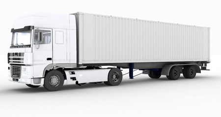 Truck with semi-trailer isolated on white backgroundの写真素材