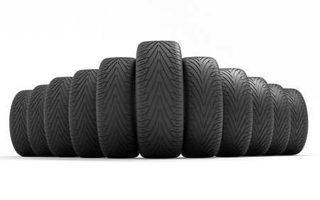 Tires of the car . Concept design. 3D render Illustration on white background.の写真素材