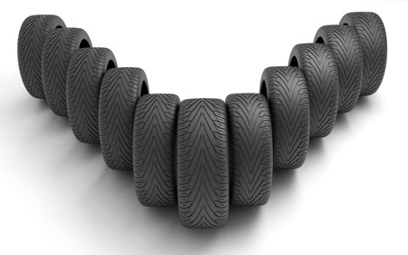 Tires of the car . Concept design. 3D render Illustration on white background.の写真素材