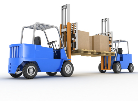 Two loaders with cargo on a white backgroundの写真素材