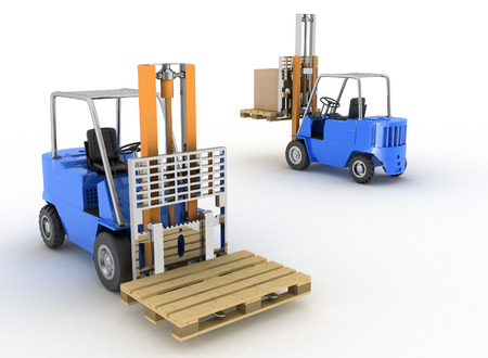Two loaders with cargo on a white backgroundの写真素材