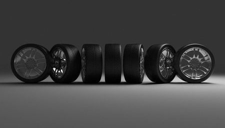 Car Wheels. Concept design. 3D render Illustration on Dark Background.の写真素材