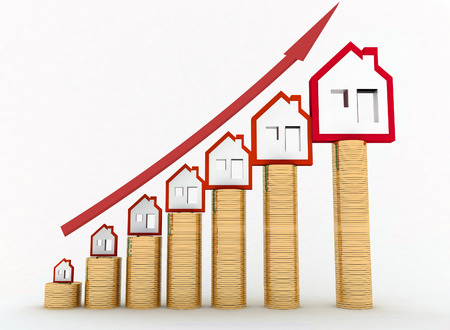 Diagram of growth in real estate prices. 3d illustration on white backgroundの写真素材