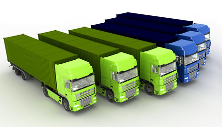 Trucks with semi-trailer isolated on white backgroundの写真素材