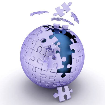 Spherical jigsaw. 3d rendering on whiteの写真素材