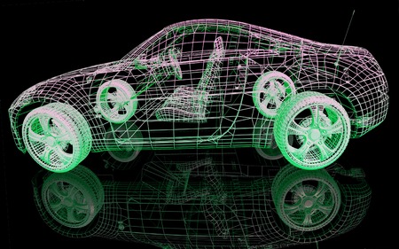 Car model on black background with reflection.の写真素材