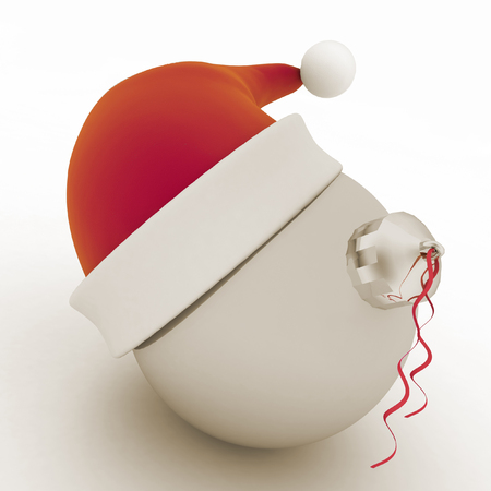 Christmas ball with santa hat. 3d illustration isolated on whiteの写真素材