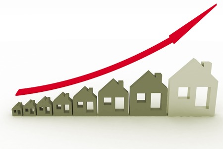 Growth in real estate shown on graph . 3d illustration on white background.の写真素材